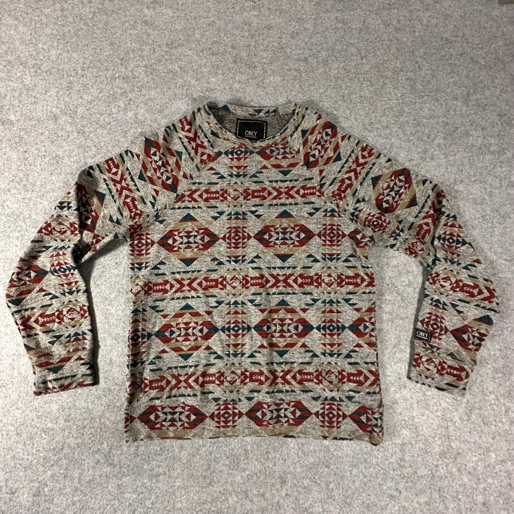 Obey Propaganda Sweater Medium Multicolor Mens Aztec Geometric Knit Street Art